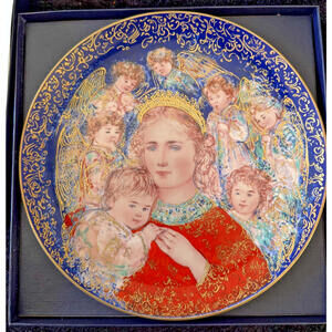 Edna Hibel 1985 Christmas Collector Plate – Angels’ Message – w/ Box, Certs